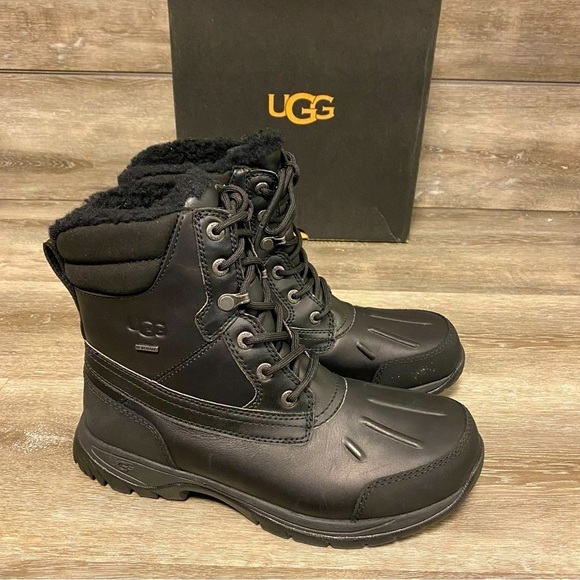 UGG | Men’s Felton Black WaterProof Leather Snow Boots NEW - Picture 1 of 15